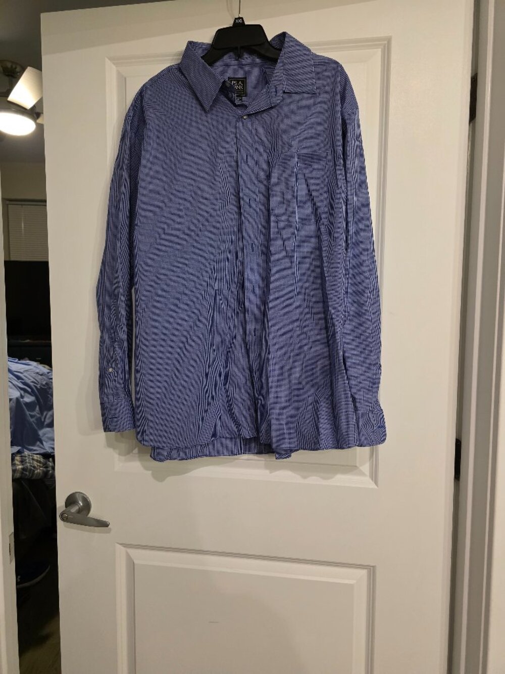 Jos. A. Bank Traveler Tailored Fit Blue Gingham Check Long Sleeve Shirt XXL